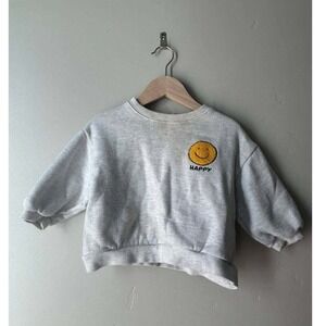 Bebe Nine Happy Smiley Sweatshirt Gray Streetwear Y2K Scandi Cozy Preppy